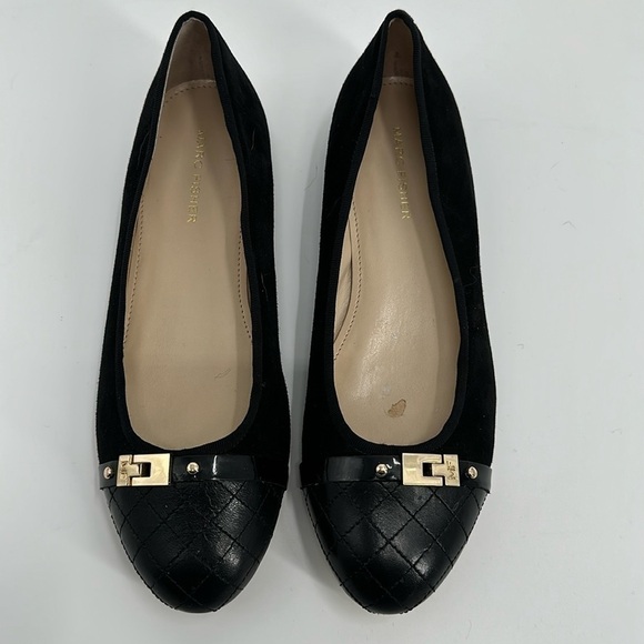 Marc Fisher Black Suede and Leather Buckle Flats Size 8.5 - Picture 2 of 8
